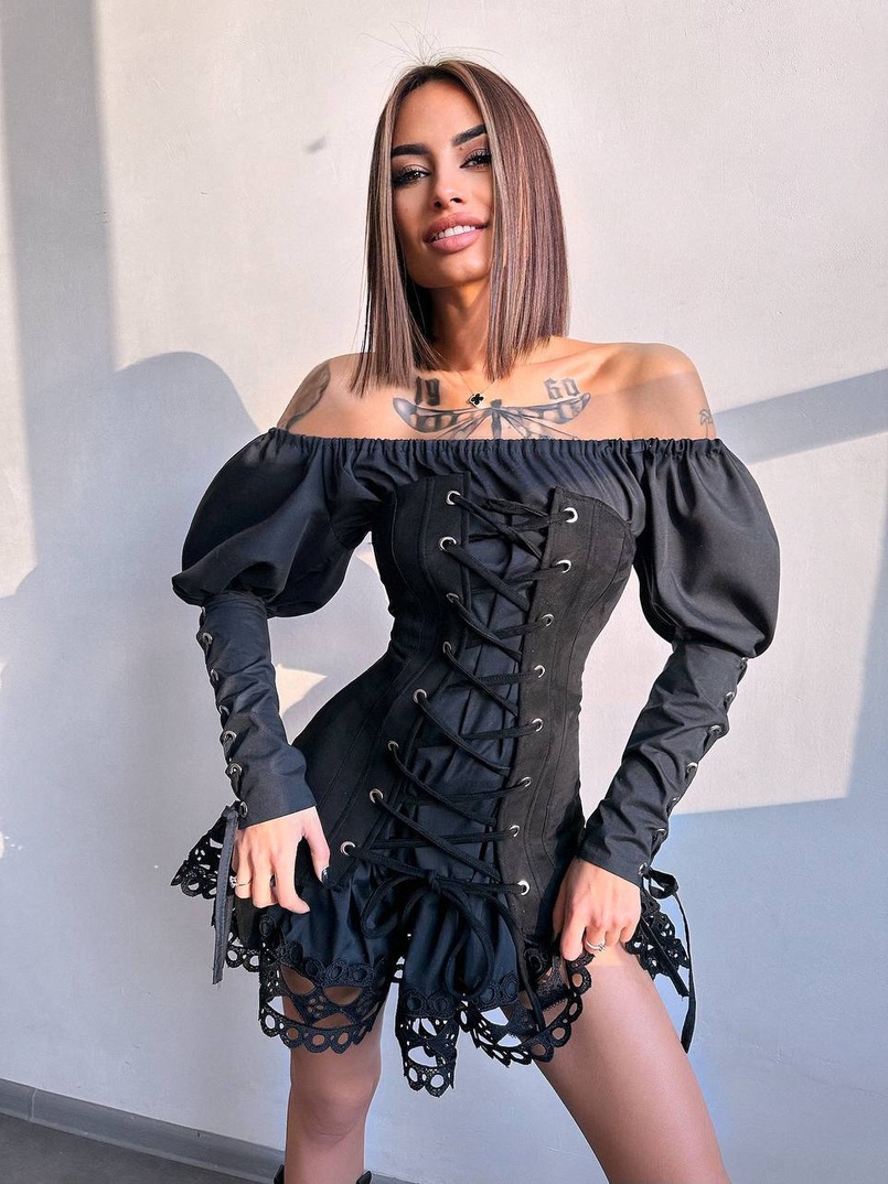 Комплект: сукня декорована мереживом + корсет  Комплект: сукня декорована мереживом + корсет  | PUSHKA SHOP