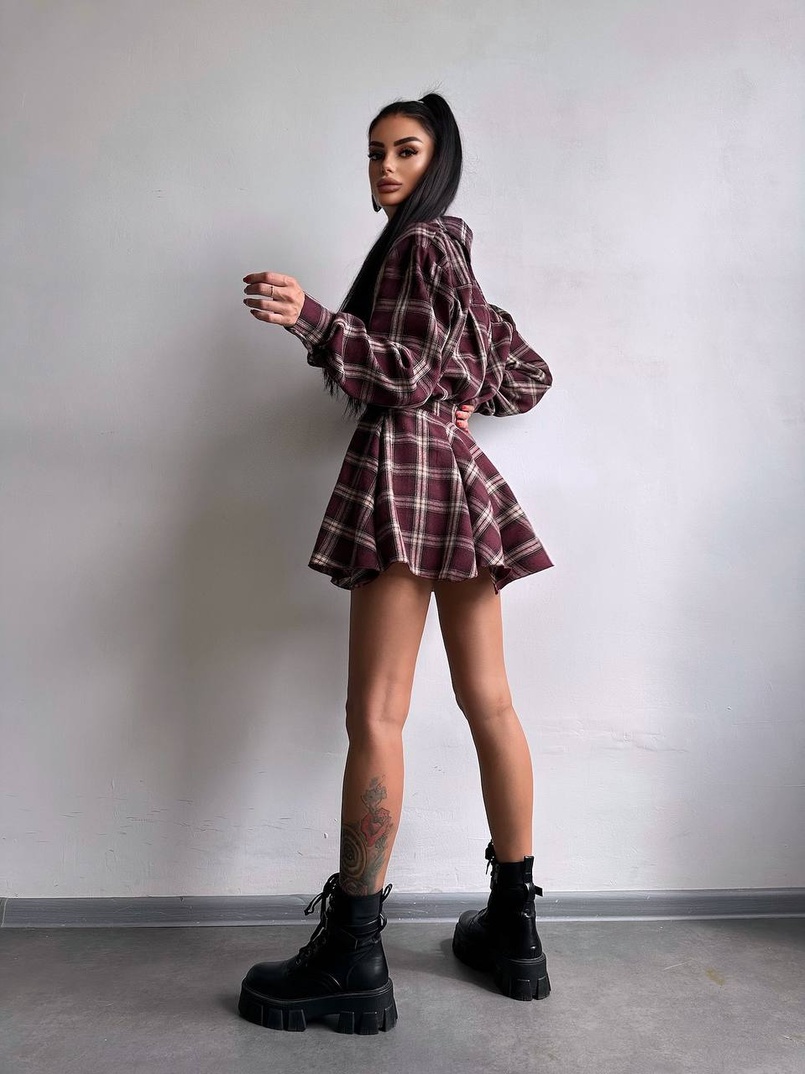 Комплект: сорочка + спідниця у клітинку  Комплект: сорочка + спідниця у клітинку  | PUSHKA SHOP