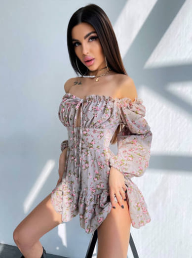 Сукня з квітковим принтом з воланами на ґудзиках  Сукня з квітковим принтом з воланами на ґудзиках  | PUSHKA SHOP