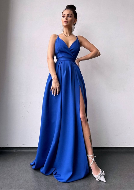 Сукня максі на тонких бретелях з розрізом на спідниці  | PUSHKA SHOP