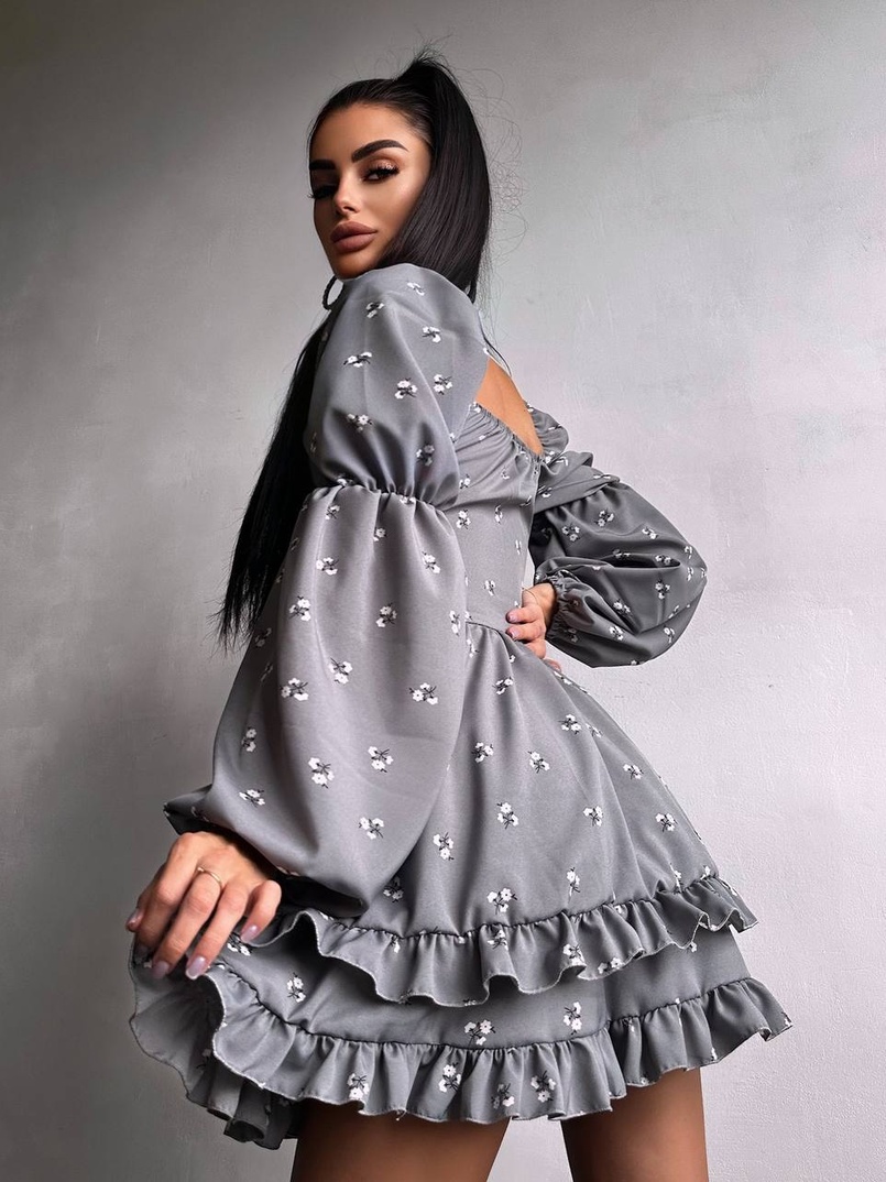 Сукня з квітковим принтом з воланами на ґудзиках  | PUSHKA SHOP
