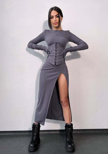 Комплект: трикотажне плаття- міді + корсет + рукавички | PUSHKA SHOP