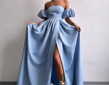 Сукня максі  з розрізом на спідниці та об’ємними рукавами  | PUSHKA SHOP