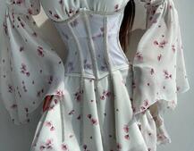 Шифонова сукня на підкладці з розкльошеними рукавами з асиметричною спідницею + корсет декорований стразами  | PUSHKA SHOP