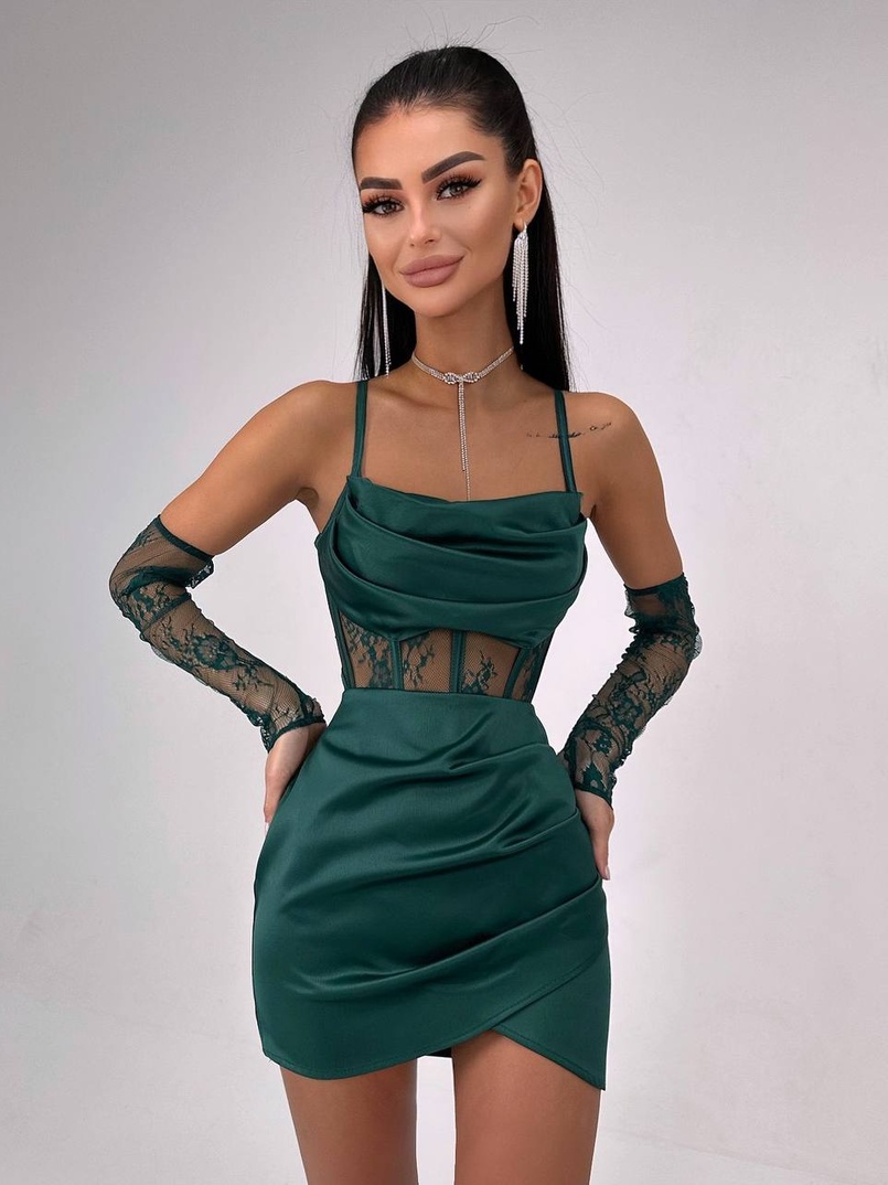 Комплект: корсет, декорований мереживом   + рукавички+ спідниця міні з драпіруванням   Комплект: корсет, декорований мереживом   + рукавички+ спідниця міні з драпіруванням   | PUSHKA SHOP