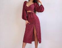 Комплект: топ із зав'язками на талії + спідниця міді з розрізом | PUSHKA SHOP