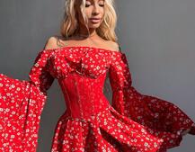 Сукня з асиметричною спідницею та розкльошеними рукавами + корсет  Сукня з асиметричною спідницею та розкльошеними рукавами + корсет  | PUSHKA SHOP