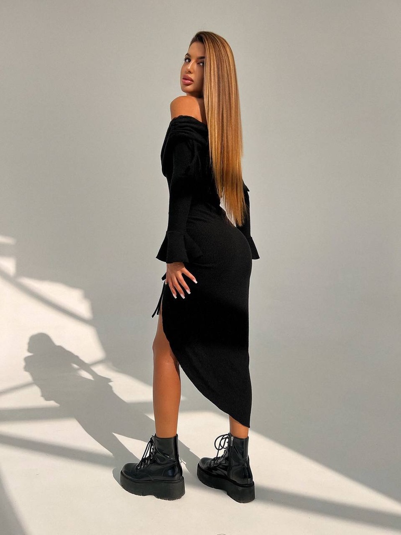 Трикотажна сукня міді з хомутом   | PUSHKA SHOP