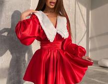 Сукня з коміром та об'ємними рукавами з широким поясом | PUSHKA SHOP