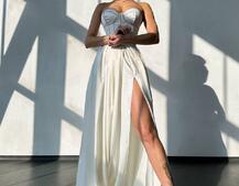 Комплект: корсет-бюстьє , декорований стразами  + спідниця максі з розрізом   Ручна робота  Комплект: корсет-бюстьє , декорований стразами  + спідниця максі з розрізом   Ручна робота  | PUSHKA SHOP