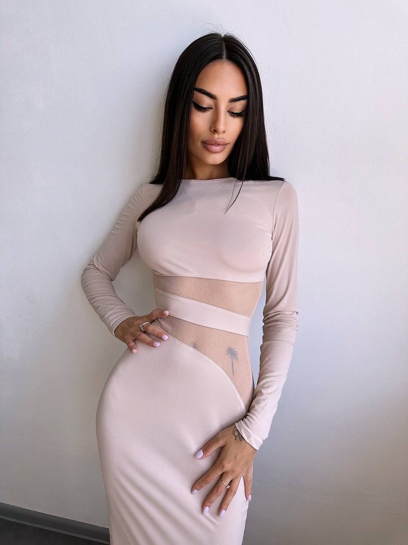 Сукня міді  із вставками сітки  Сукня міді  із вставками сітки  | PUSHKA SHOP