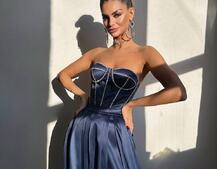 Комплект: корсет-бюстьє , декорований стразами  + спідниця максі з розрізом   | PUSHKA SHOP