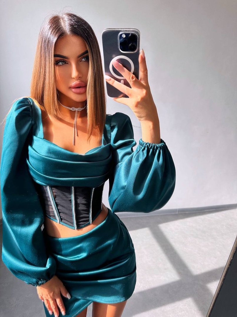 Комплект: корсет, декорований стразами   + спідниця міні з драпіруванням  Комплект: корсет, декорований стразами   + спідниця міні з драпіруванням  | PUSHKA SHOP