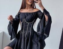 Шифонова сукня на підкладці з розкльошеними рукавами з асиметричною спідницею + корсет декорований стразами Ручна робота! Шифонова сукня на підкладці з розкльошеними рукавами з асиметричною спідницею + корсет декорований стразами Ручна робота! | PUSHKA SHOP