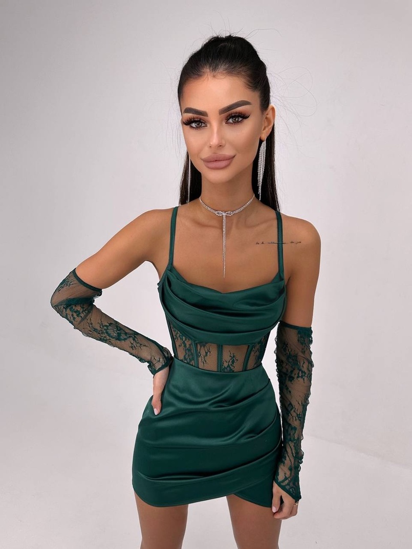 Комплект: корсет, декорований мереживом   + рукавички+ спідниця міні з драпіруванням   Комплект: корсет, декорований мереживом   + рукавички+ спідниця міні з драпіруванням   | PUSHKA SHOP