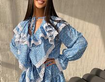 Сукня з квітковим принтом декорована мереживом    Сукня з квітковим принтом декорована мереживом    | PUSHKA SHOP