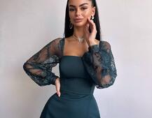 Комплект: блуза з баской + мереживна спідниця-шорти  | PUSHKA SHOP