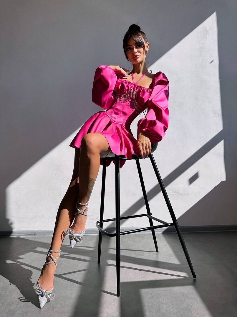 Сукня з корсетом, декорованим бахромою зі страз Ручна робота  Сукня з корсетом, декорованим бахромою зі страз Ручна робота  | PUSHKA SHOP