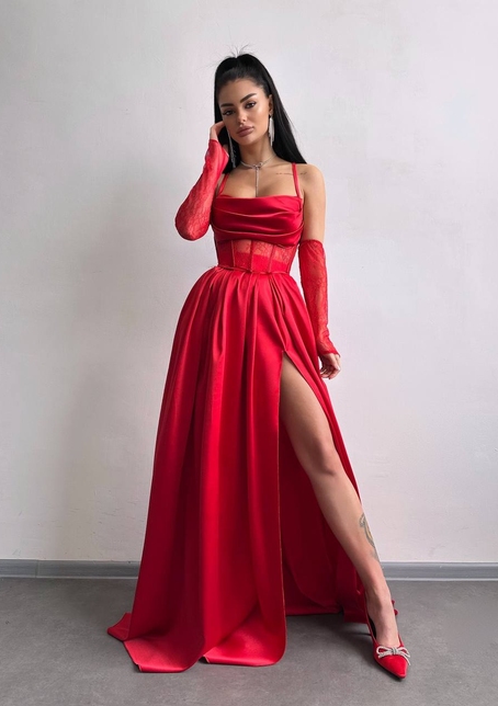 Атласний комплект: корсет + спідниця максі  | PUSHKA SHOP