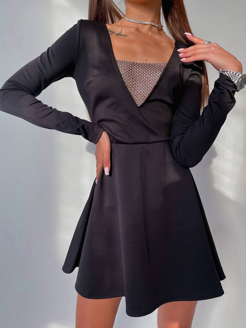 Платье с декором из сетки со стразами   Платье с декором из сетки со стразами   | PUSHKA SHOP