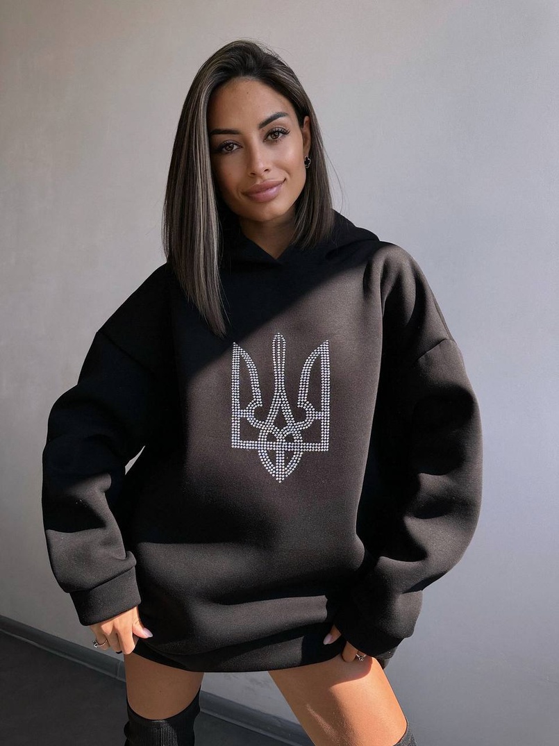 Патріотичне  худі over size із сяючими стразами Патріотичне  худі over size із сяючими стразами | PUSHKA SHOP