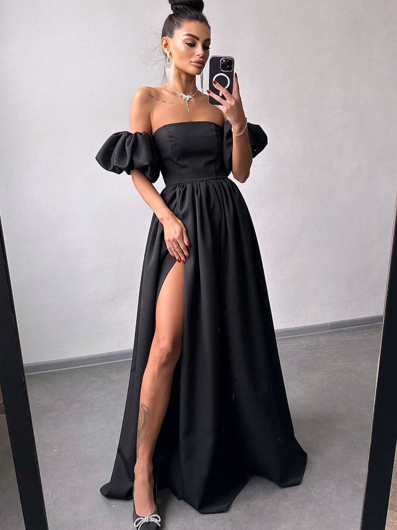 Сукня максі  з розрізом на спідниці та об’ємними рукавами  Сукня максі  з розрізом на спідниці та об’ємними рукавами  | PUSHKA SHOP