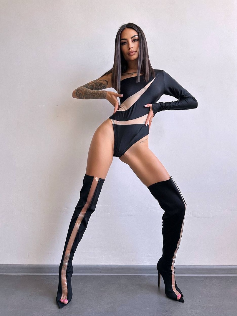 Боді на одне плече із вставками сітки Боді на одне плече із вставками сітки | PUSHKA SHOP