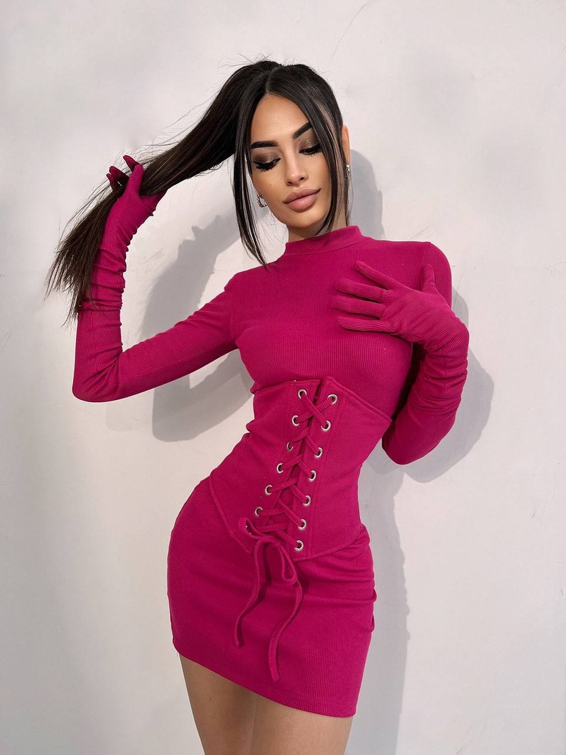 Комплект: трикотажне плаття-міні + корсет + рукавички Комплект: трикотажне плаття-міні + корсет + рукавички | PUSHKA SHOP