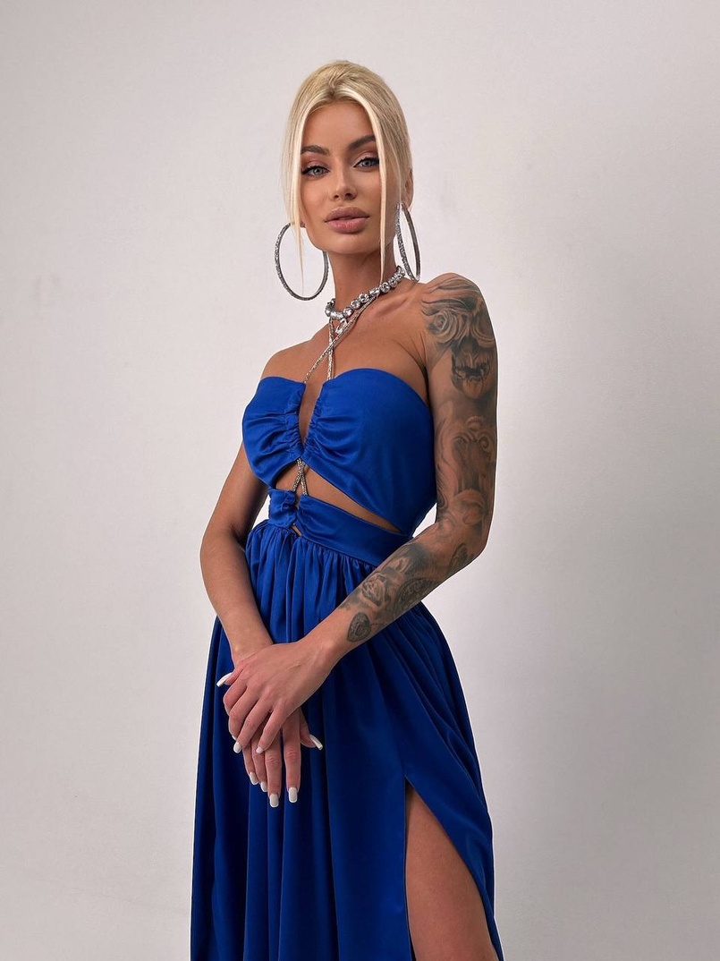 Атласна сукня максі із шнуром зі стразами  | PUSHKA SHOP