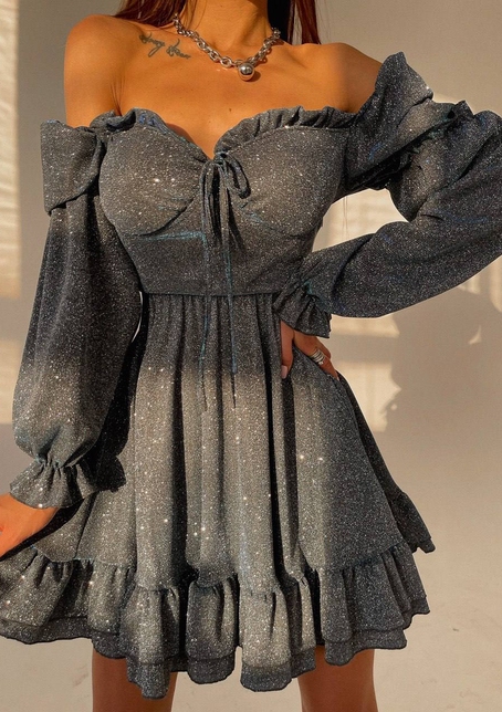 Блискуча сукня з оборками та чашками з ефектом push up | PUSHKA SHOP