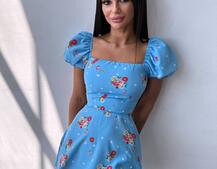 Сукня- міні у квітковий принт зі шнурівкою на спинці  Сукня- міні у квітковий принт зі шнурівкою на спинці  | PUSHKA SHOP