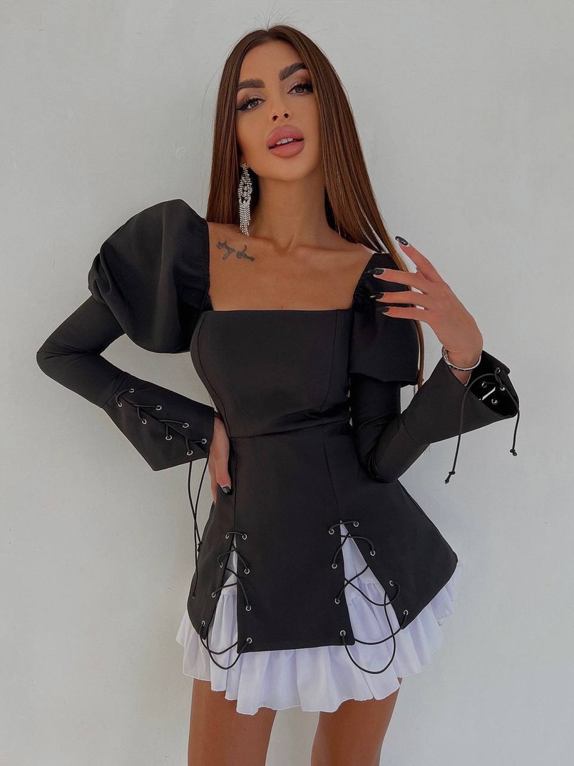 Сукня з об'ємними рукавами + спідниця з воланами Сукня з об'ємними рукавами + спідниця з воланами | PUSHKA SHOP