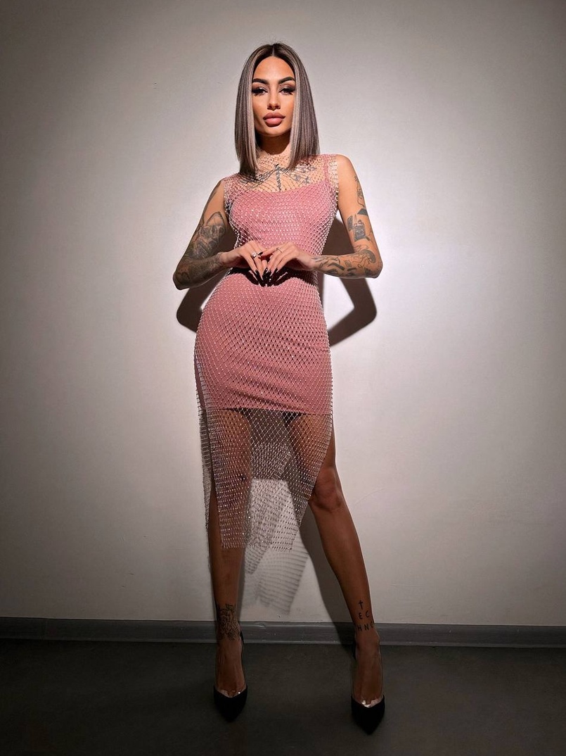 Сукня із сітки зі стразами на трикотажній підкладці  Сукня із сітки зі стразами на трикотажній підкладці  | PUSHKA SHOP