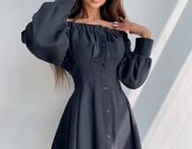 Приталена сукня-сорочка на плічках з корсетом з еко-шкіри | PUSHKA SHOP