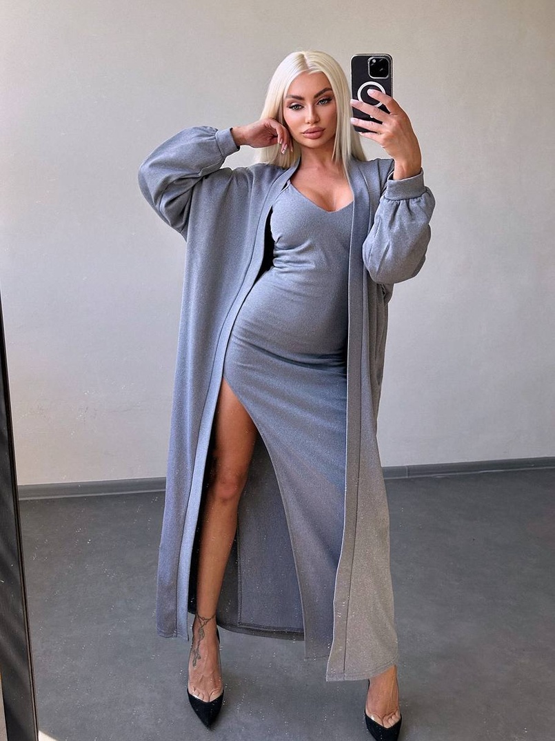 Комплект: сукня з філіжанками + кардиган максі з теплого рубчика  Комплект: сукня з філіжанками + кардиган максі з теплого рубчика  | PUSHKA SHOP