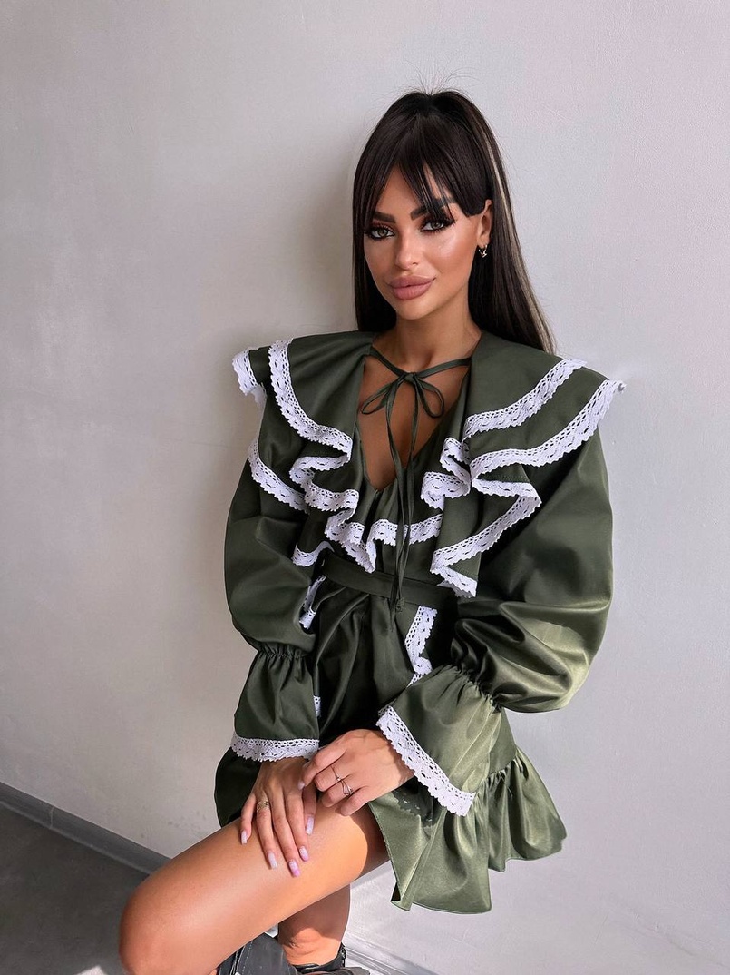 Котонова сукня декорована мереживом    Котонова сукня декорована мереживом    | PUSHKA SHOP