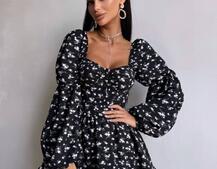 Сукня з квітковим принтом з воланами на ґудзиках  | PUSHKA SHOP