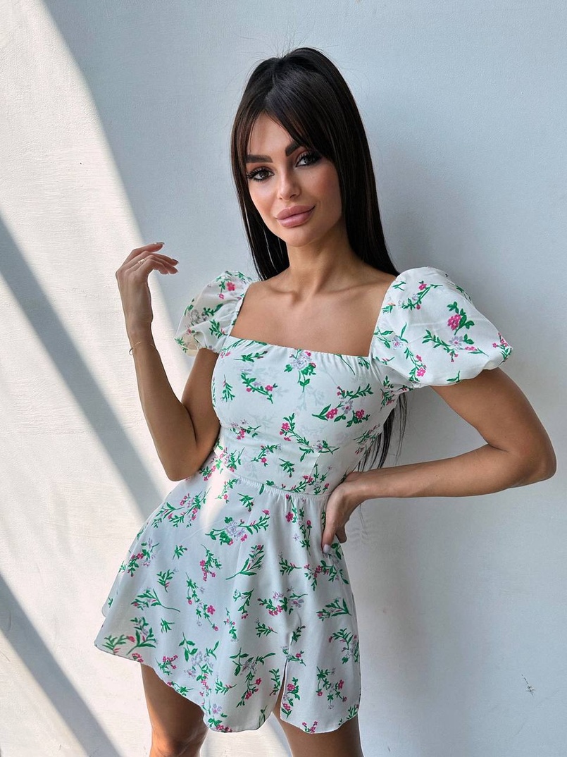 Сукня- міні у квітковий принт зі шнурівкою на спинці Сукня- міні у квітковий принт зі шнурівкою на спинці | PUSHKA SHOP