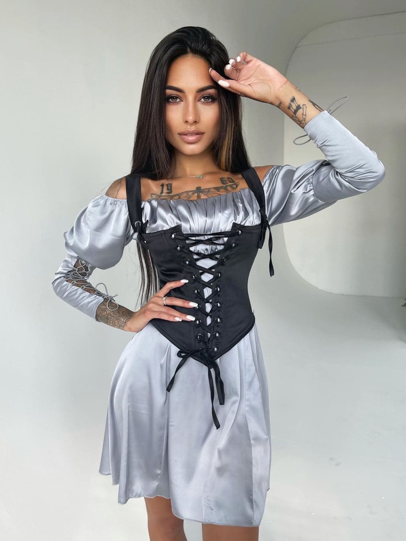 Шелковое платье + атласный корсет на шнуровке | PUSHKA SHOP