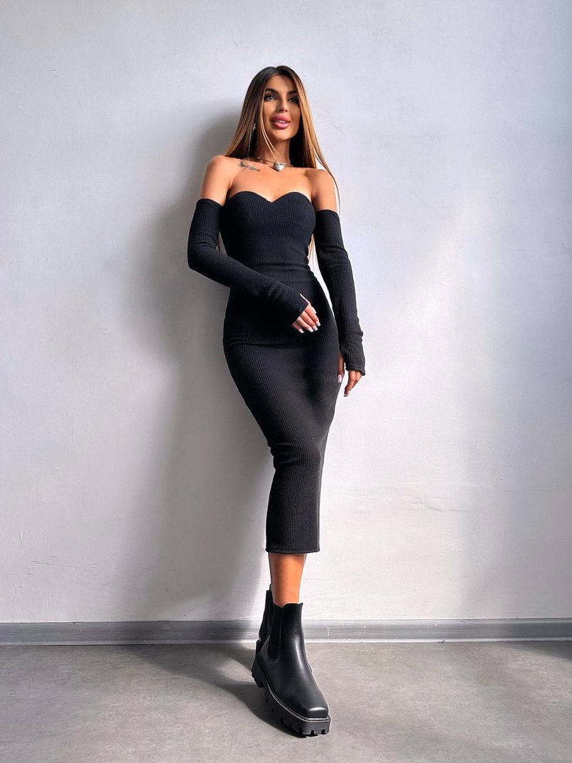 Трикотажна сукня міді  з чашечками  Трикотажна сукня міді  з чашечками  | PUSHKA SHOP