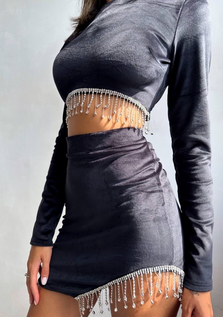 Оксамитовий комплект, декорований бахромою зі страз | PUSHKA SHOP