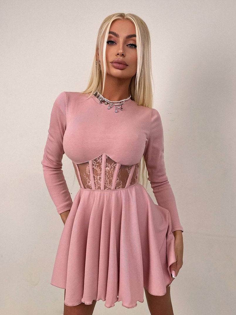 Трикотажна корсетна сукня з мереживом та пишною спідницею  | PUSHKA SHOP