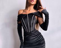 Оксамитова корсетна сукня міні, декорована стразами     Ручна робота  Оксамитова корсетна сукня міні, декорована стразами     Ручна робота  | PUSHKA SHOP