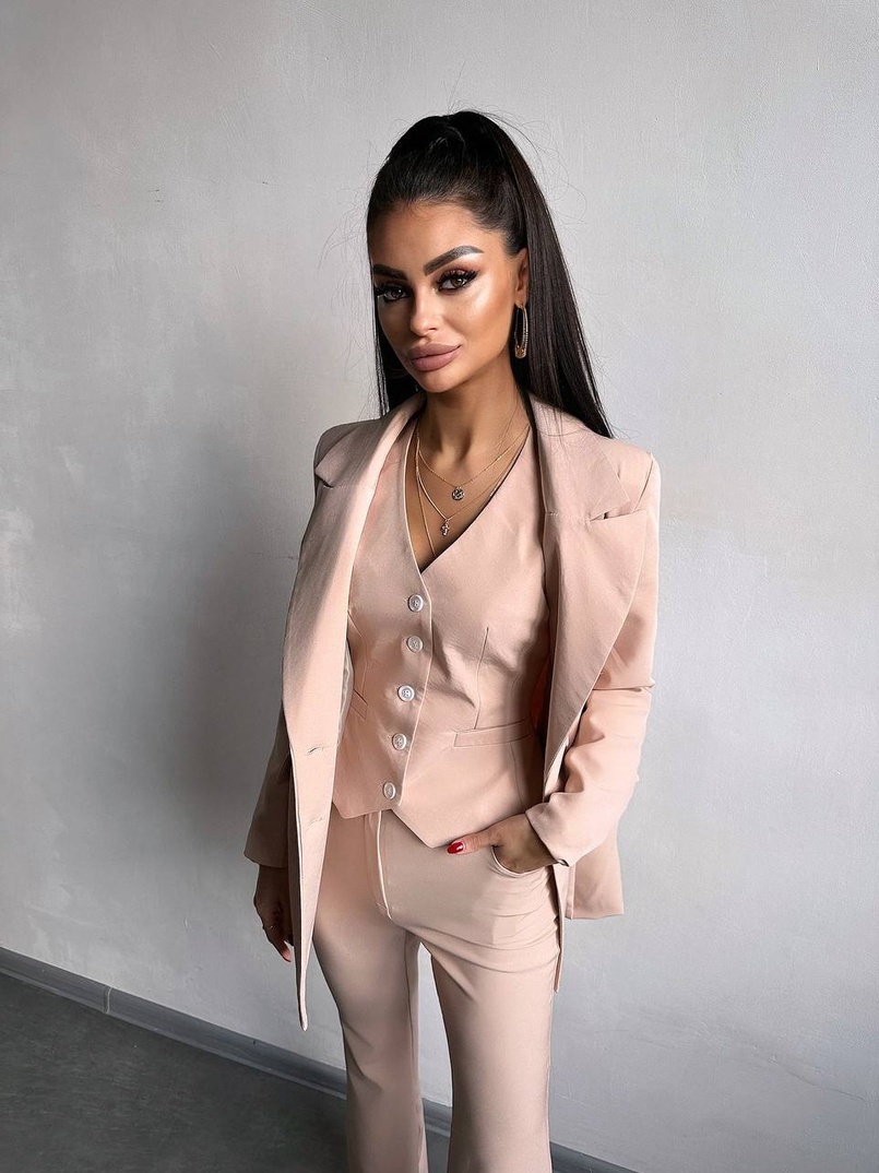 Костюм: піджак на підкладці, штани кльош+ жилет  | PUSHKA SHOP