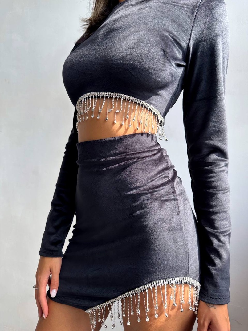 Оксамитовий комплект, декорований бахромою зі страз Оксамитовий комплект, декорований бахромою зі страз | PUSHKA SHOP