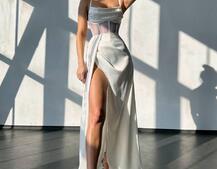 Комплект: корсет, декорований стразами + спідниця максі з драпіруванням  Комплект: корсет, декорований стразами + спідниця максі з драпіруванням  | PUSHKA SHOP