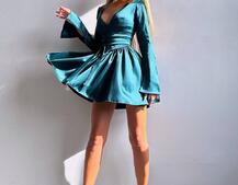 Атласна корсетна сукня  з пишною спідницею та зав‘язками на талії | PUSHKA SHOP