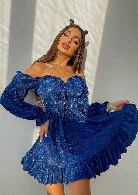 Блискуча сукня з оборками та чашками з ефектом push up | PUSHKA SHOP