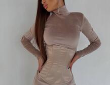 Оксамитова сукня міді з розрізом + атласний корсет Оксамитова сукня міді з розрізом + атласний корсет | PUSHKA SHOP