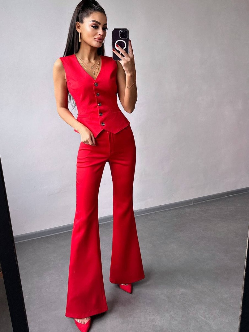 Костюм: піджак на підкладці, штани кльош+ жилет  Костюм: піджак на підкладці, штани кльош+ жилет  | PUSHKA SHOP